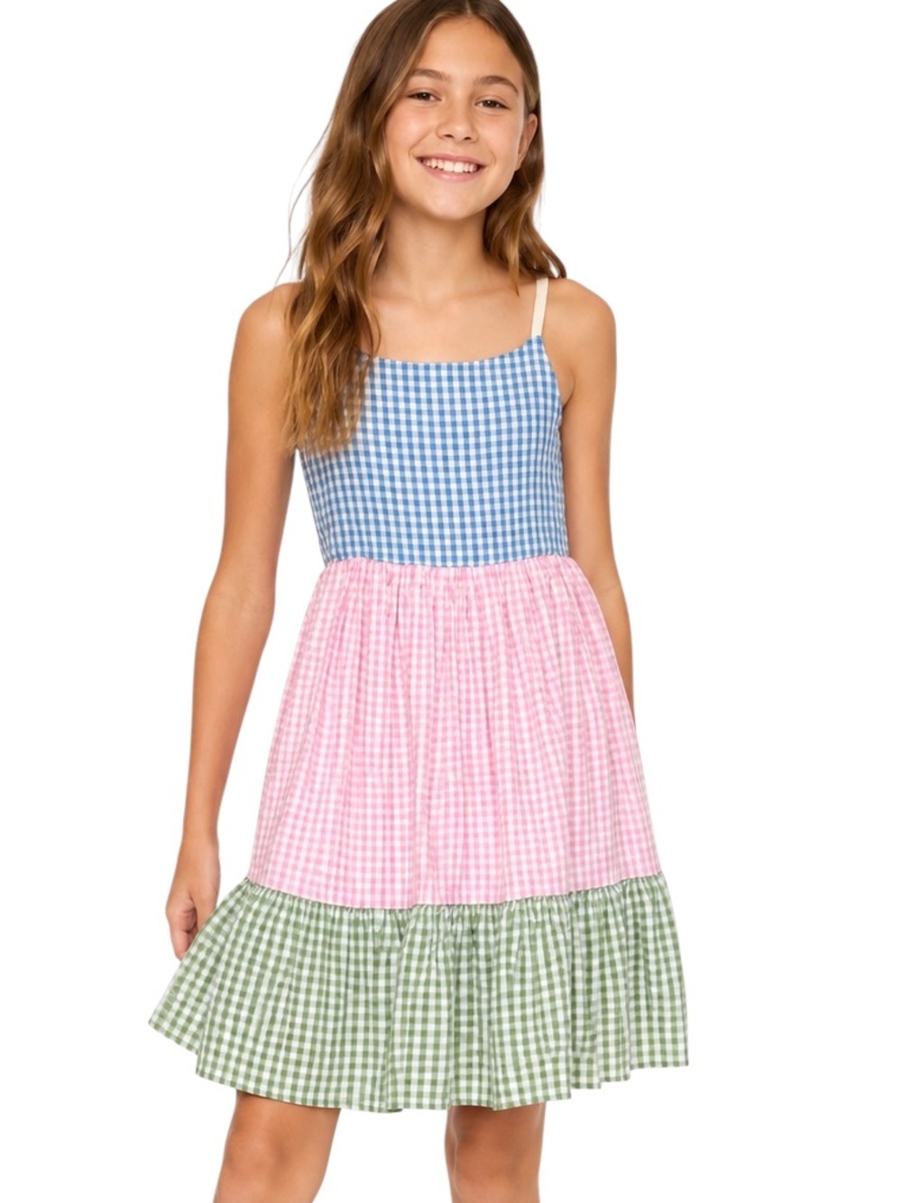 Mini Boden Cotton Gingham Plaid Tiered Sundress Size 11/12 years